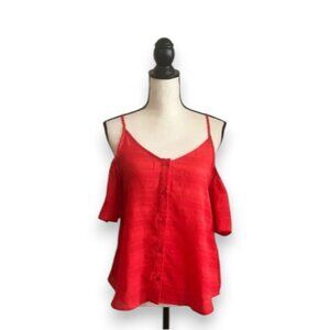 EM Red Sleeveless Casual Resortwear Camisole with Cut Out Design